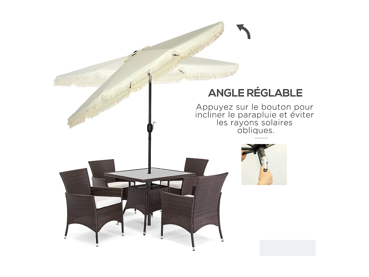 Parasol octogonal inclinable Ø 2,68 x 2,32H m mât acier noir polyester haute densité 180 g/m² crème