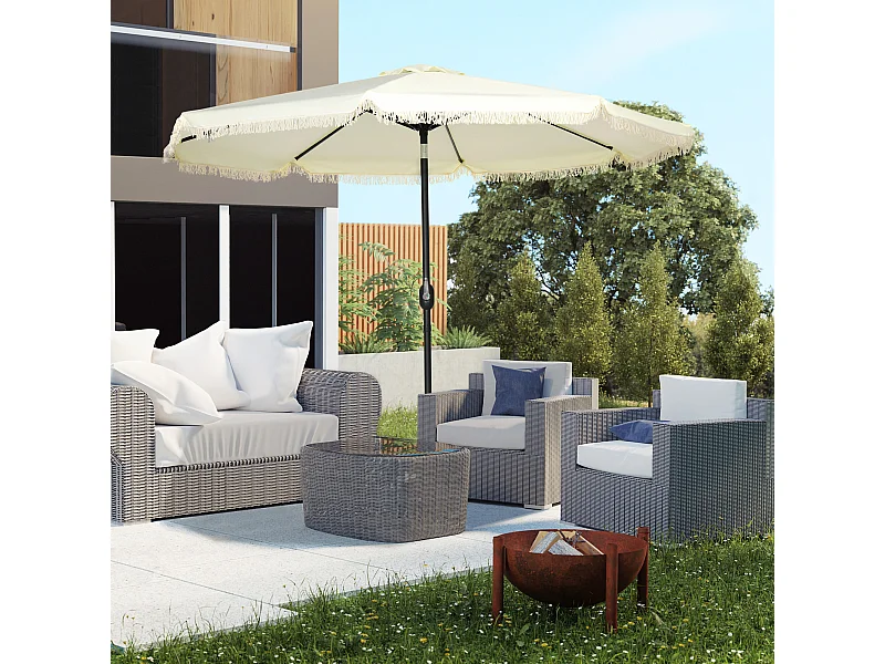 Parasol octogonal inclinable Ø 2,68 x 2,32H m mât acier noir polyester haute densité 180 g/m² crème
