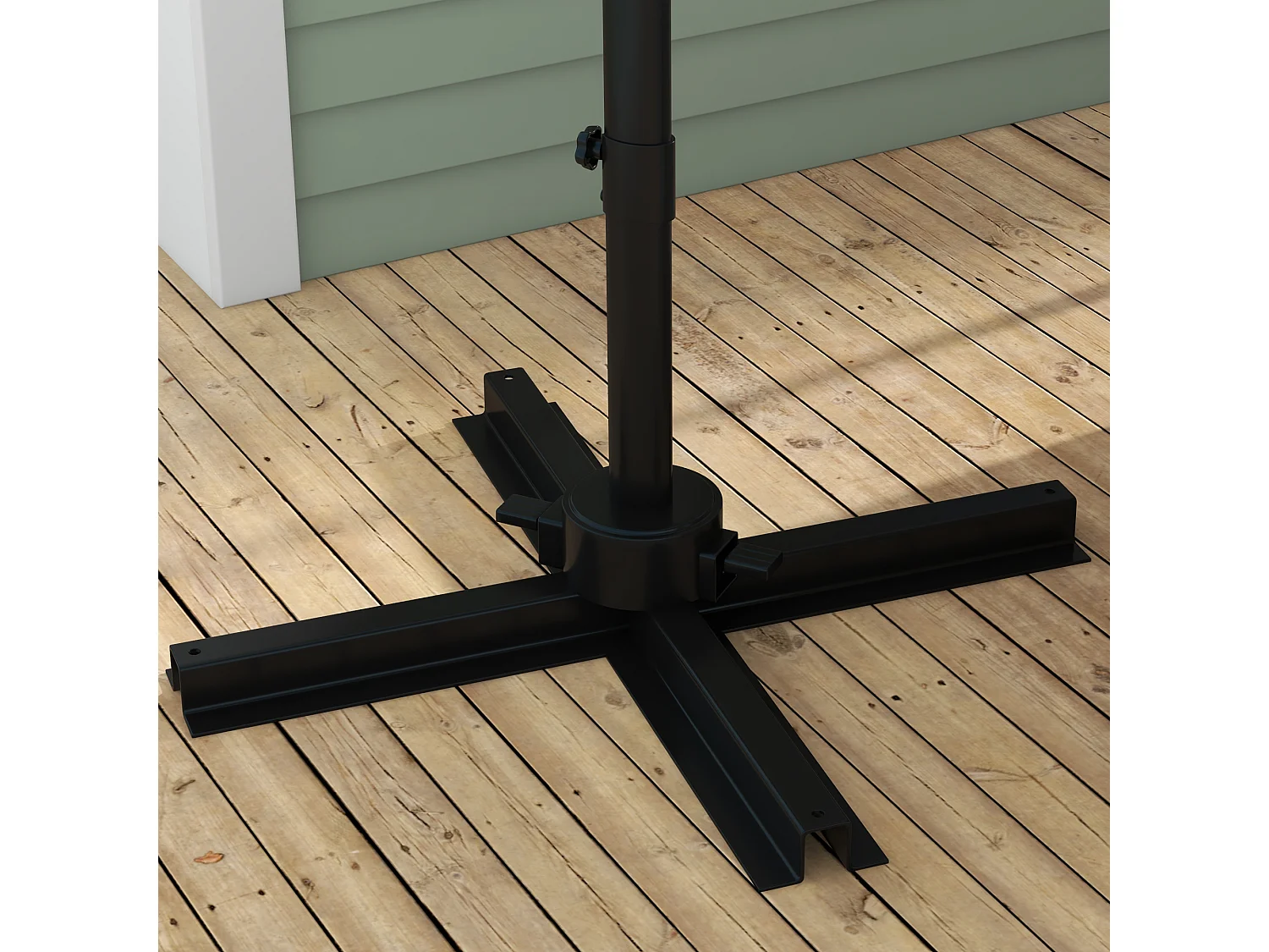 Parasol déporté carré double toit inclinable pivotant manivelle lestage inclus acier polyester écru