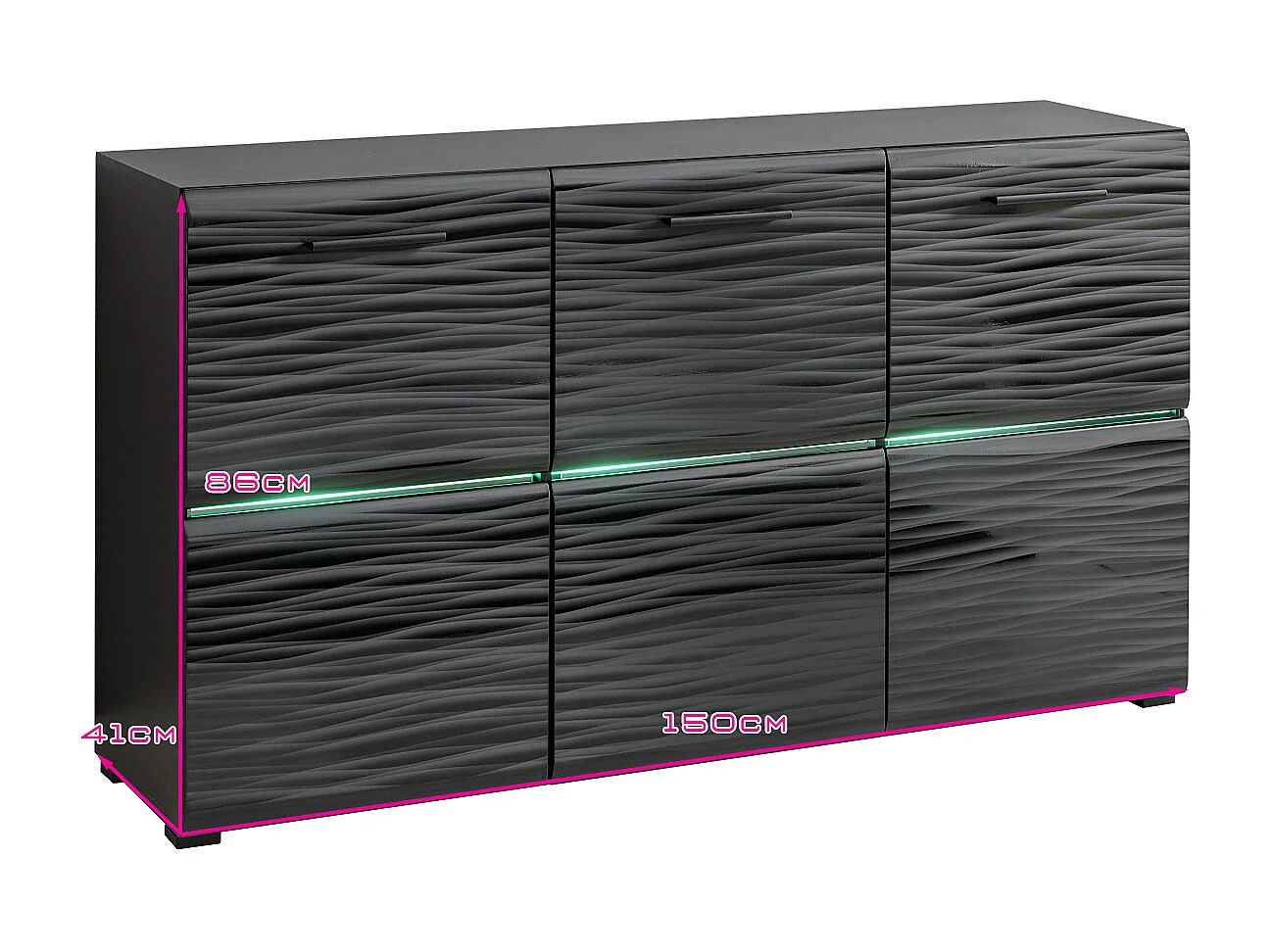 Buffet Bahut Ninja Neuf Effet 3D illuminé par LEDS Commode Noir