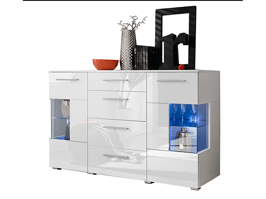 Bahut buffet profond CRYSTAL laqué blanc LED