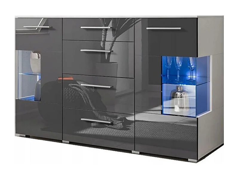 Bahut buffet profond CRYSTAL laqué gris LED