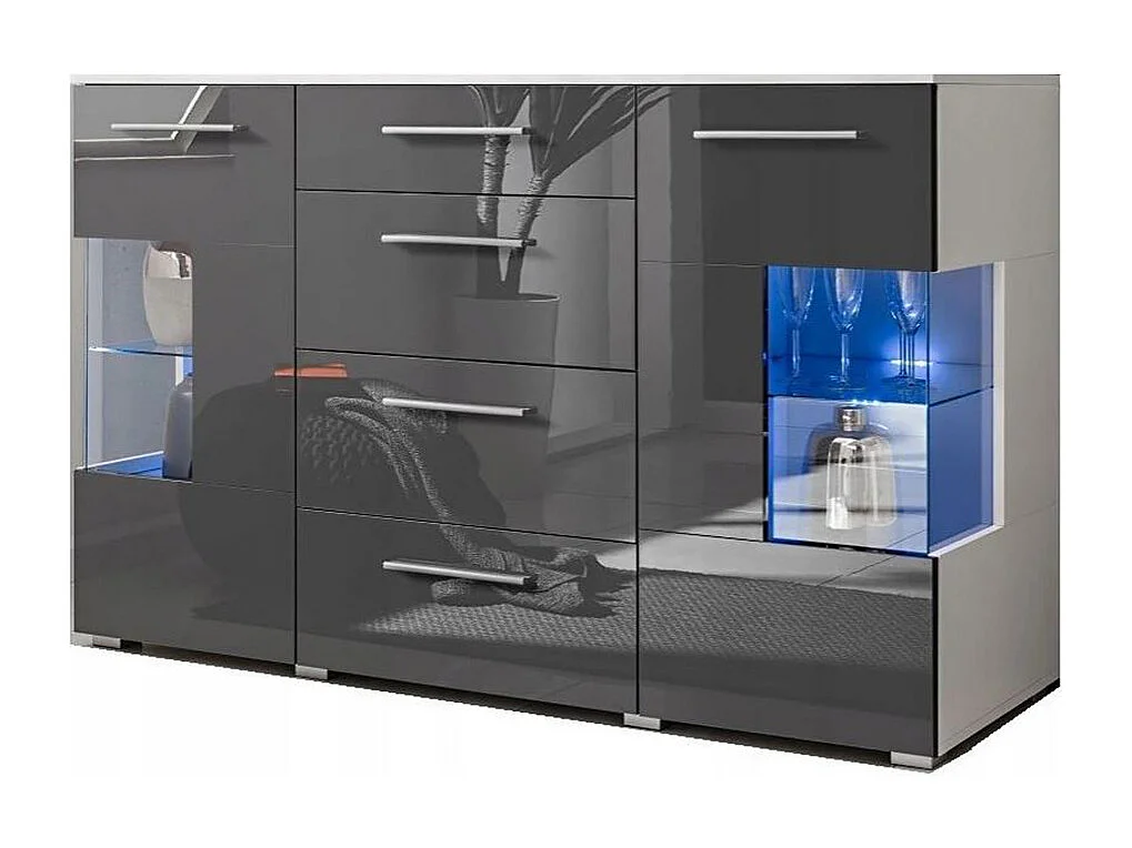 Bahut buffet profond CRYSTAL laqué gris LED