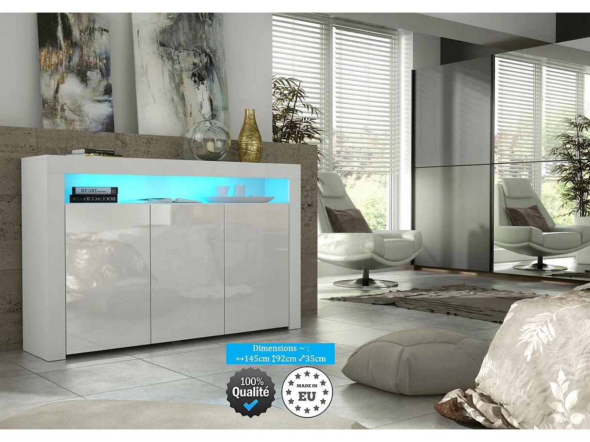 Buffet JIVE 145 cm blanc laqué avec LEDS