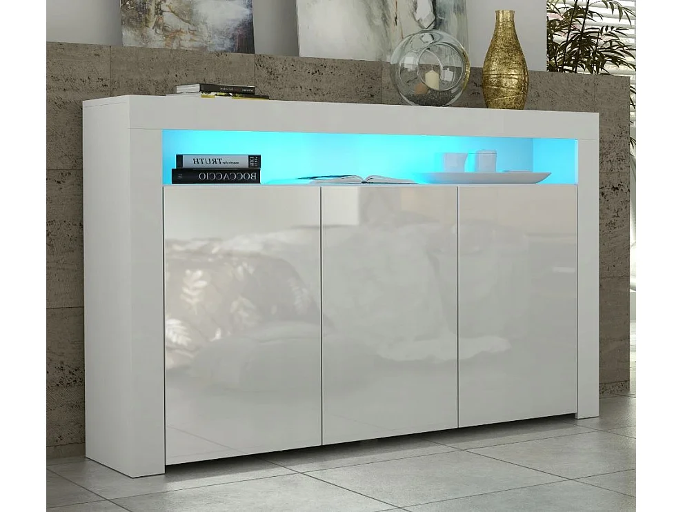 Buffet JIVE 145 cm blanc laqué avec LEDS