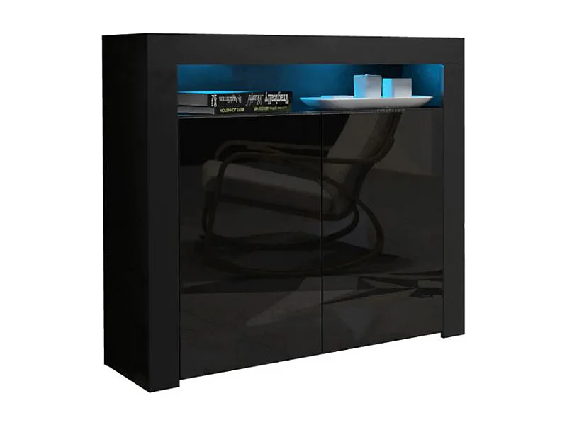 Buffet bahut brillant noir Spider illuminé LED 107 cm Caisson Noir MAT