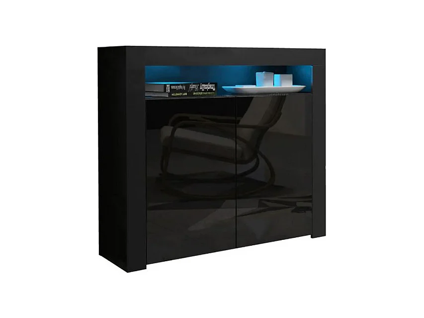 Buffet bahut brillant noir Spider illuminé LED 107 cm Caisson Noir MAT