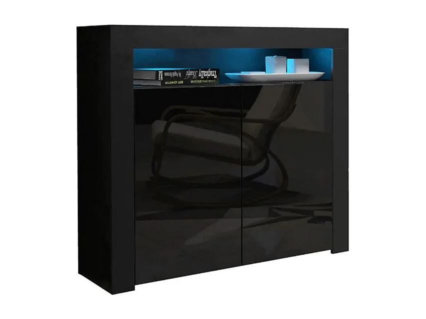 Buffet bahut brillant noir Spider illuminé LED 107 cm Caisson Noir MAT