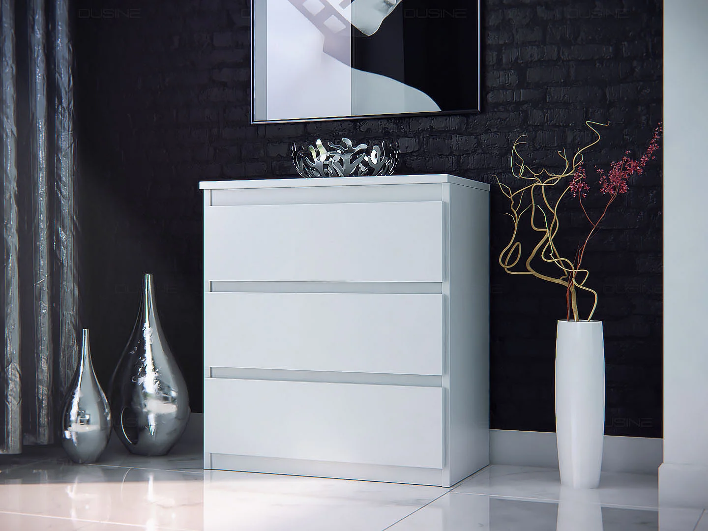 Buffet bahut Issa 70 cm Caisson Blanc MAT avec 3 Tiroirs en 18 mm