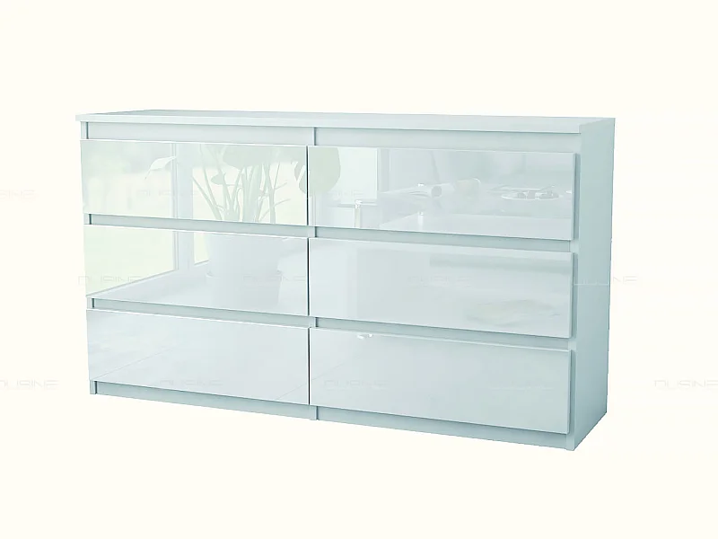 Buffet bahut Tazma 140 cm Caisson MAT 18 mm avec 6 Tiroirs Blanc LAQUE