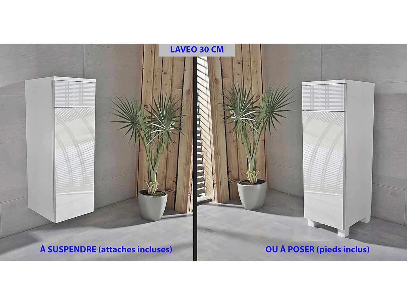 LAVEO 30 CM - Meuble salle de bain en BLANC laqué à accrocher ou poser