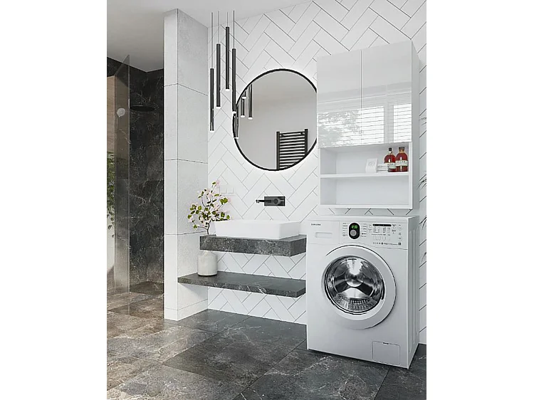 Laveo - Meuble mural pour machine à laver en BLANC laqué 60 cm