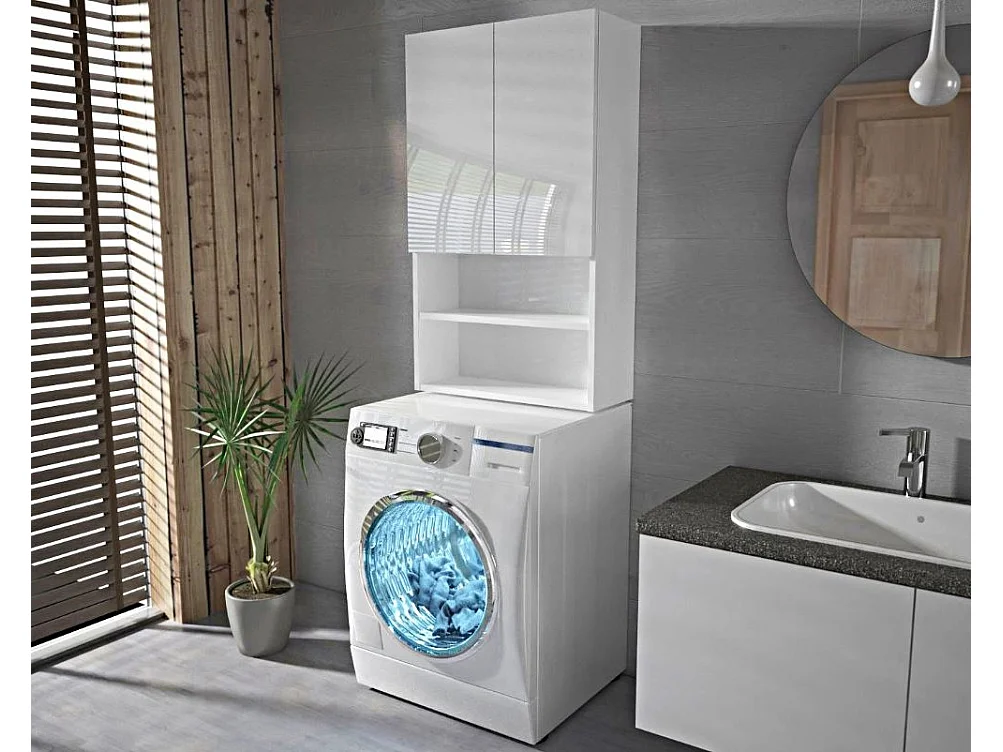 Laveo - Meuble mural pour machine à laver en BLANC laqué 60 cm