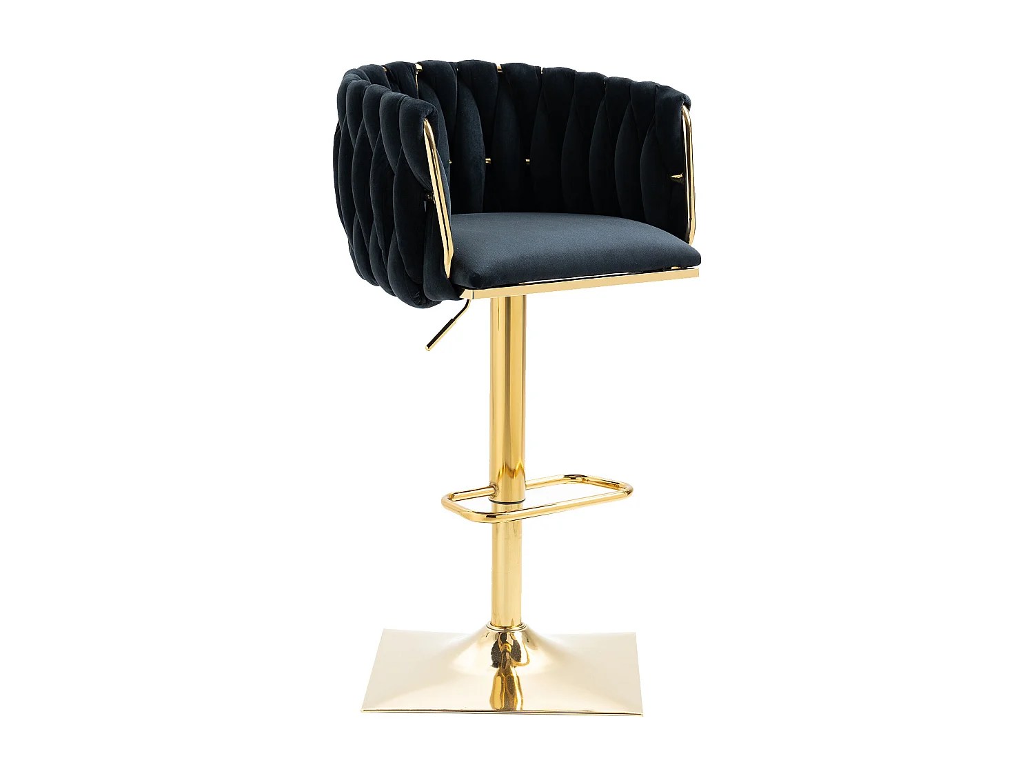 Juego de 2 taburetes de bar, giratorios, regulables en altura con respaldo y reposapiés, patas de metal, 53x51x83-105cm, negro