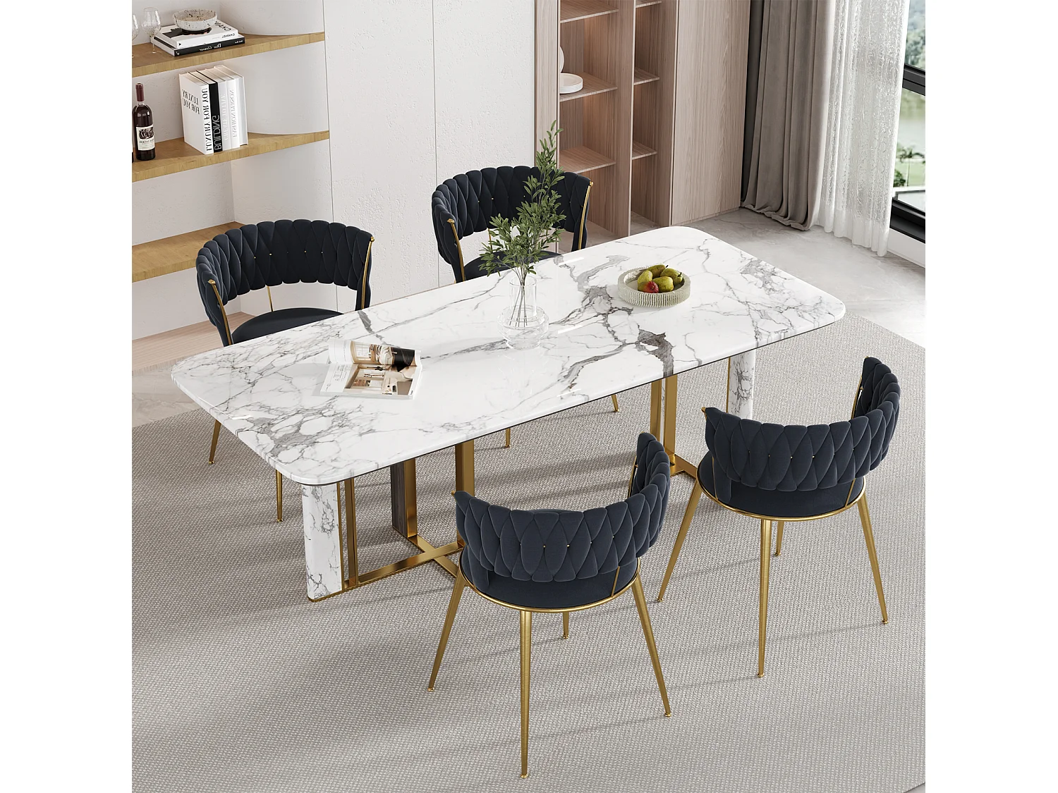 Set mit 2 Esszimmerstühlen 22,44 x 21,65 x 27,56 Zoll – Loungesessel mit Samtakzent und schwarzen Metallbeinen
