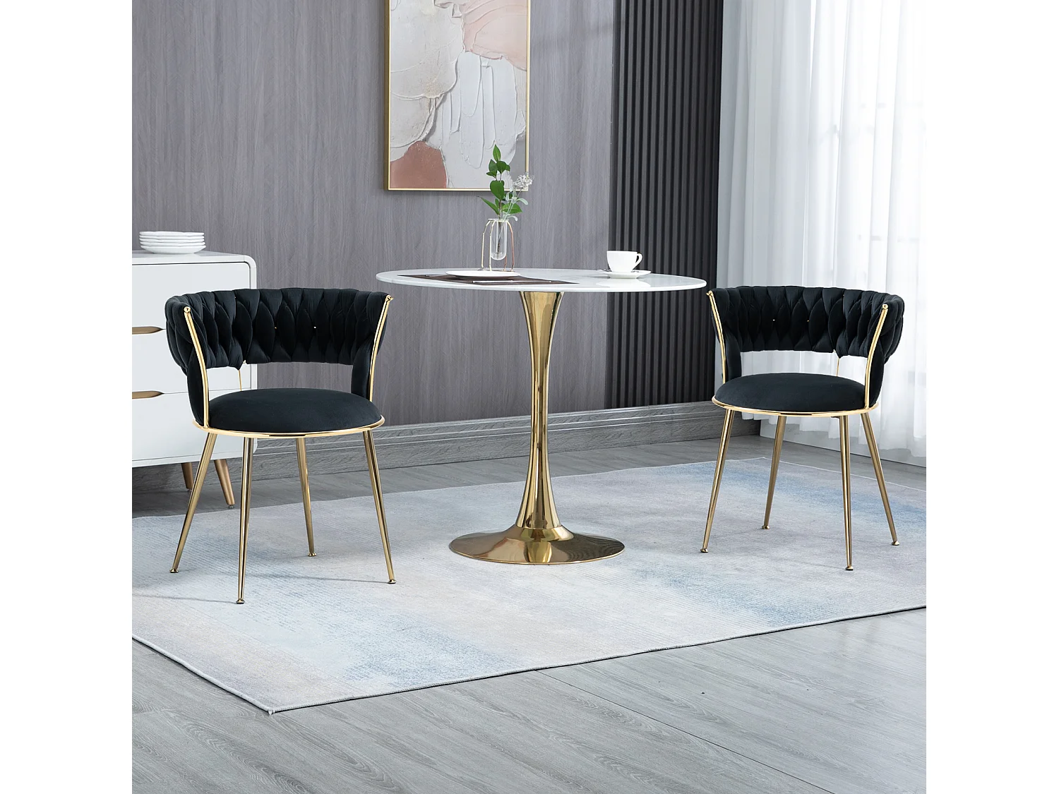 Set mit 2 Esszimmerstühlen 22,44 x 21,65 x 27,56 Zoll – Loungesessel mit Samtakzent und schwarzen Metallbeinen