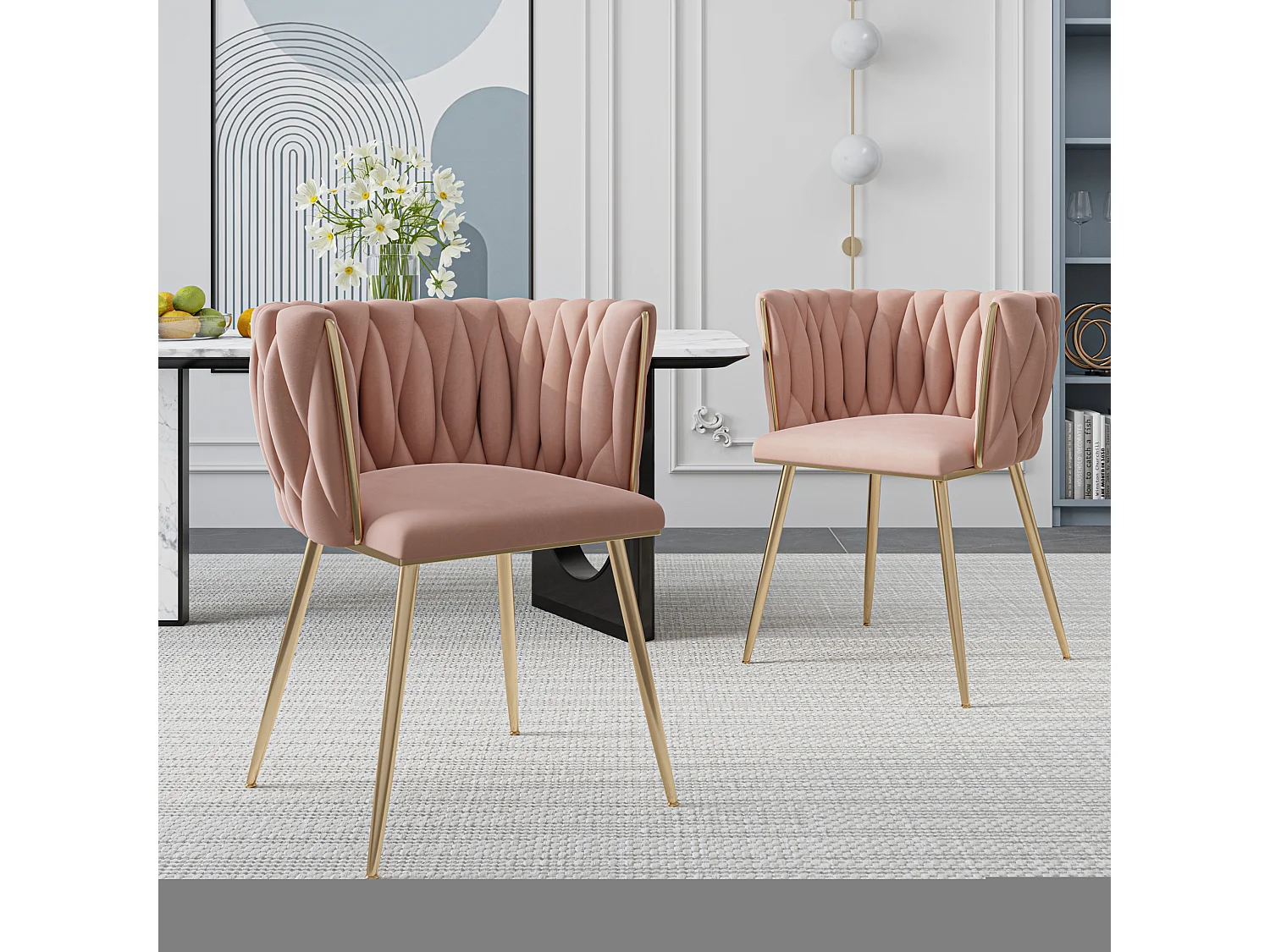 Lot de 2 chaises de salle à manger, chaises de loisirs, chaise d'appoint en velours, avec pieds en métal et en fer, rose