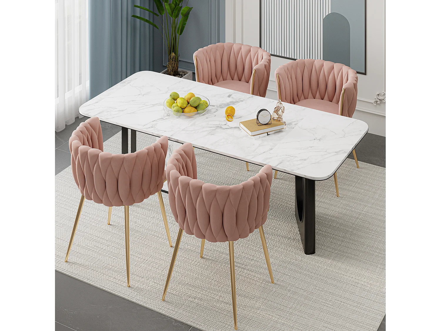 Lot de 2 chaises de salle à manger, chaises de loisirs, chaise d'appoint en velours, avec pieds en métal et en fer, rose