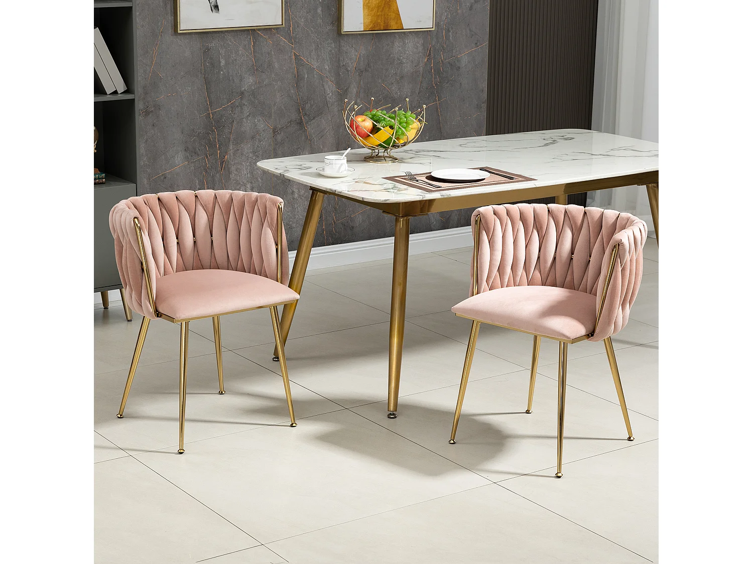 Lot de 2 chaises de salle à manger, chaises de loisirs, chaise d'appoint en velours, avec pieds en métal et en fer, rose