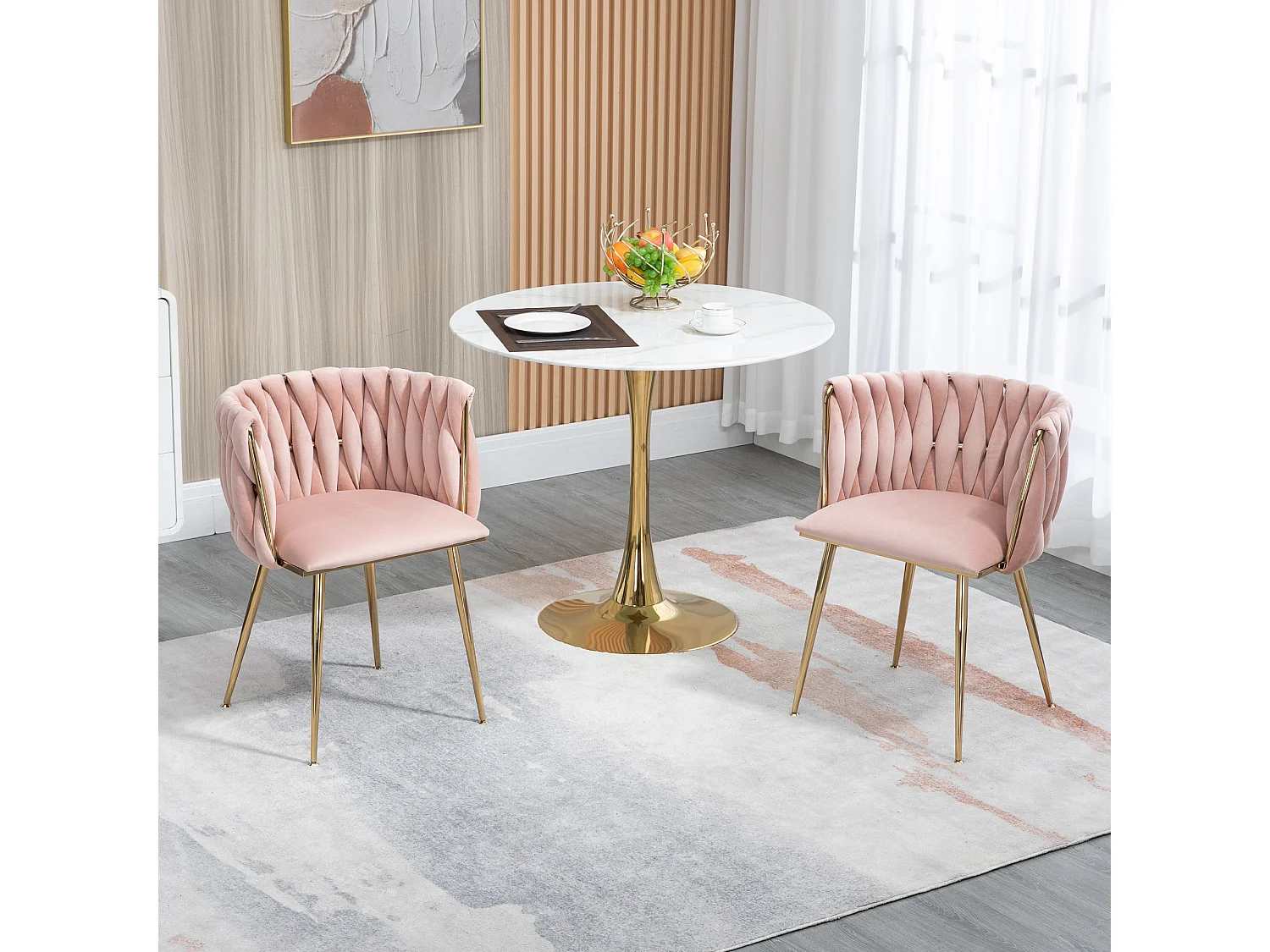 Lot de 2 chaises de salle à manger, chaises de loisirs, chaise d'appoint en velours, avec pieds en métal et en fer, rose