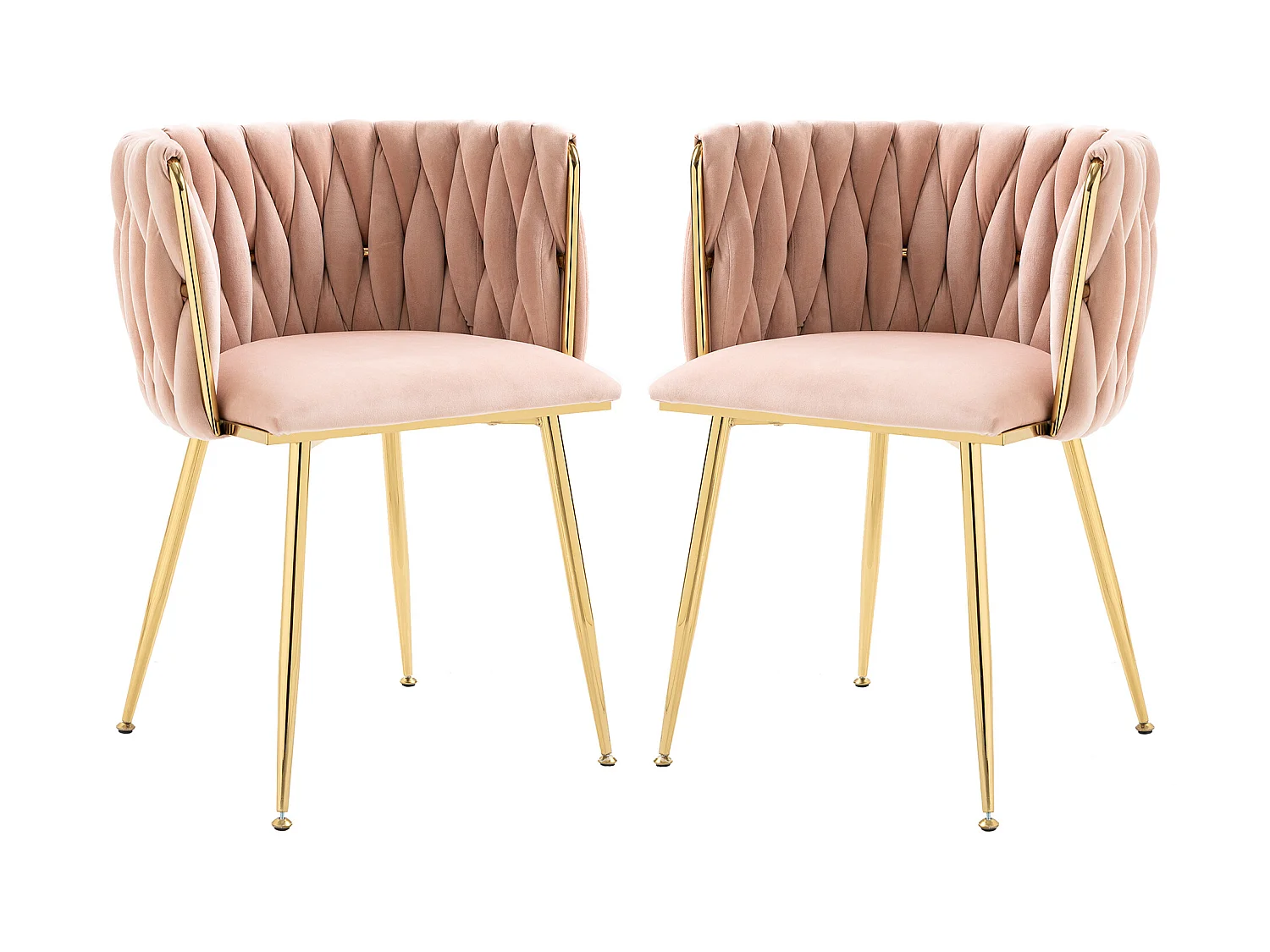 Lot de 2 chaises de salle à manger, chaises de loisirs, chaise d'appoint en velours, avec pieds en métal et en fer, rose