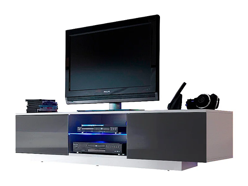 Meuble LED suspendu ou posé TV Giorgio Blanc mat et Gris Laqué 160 cm