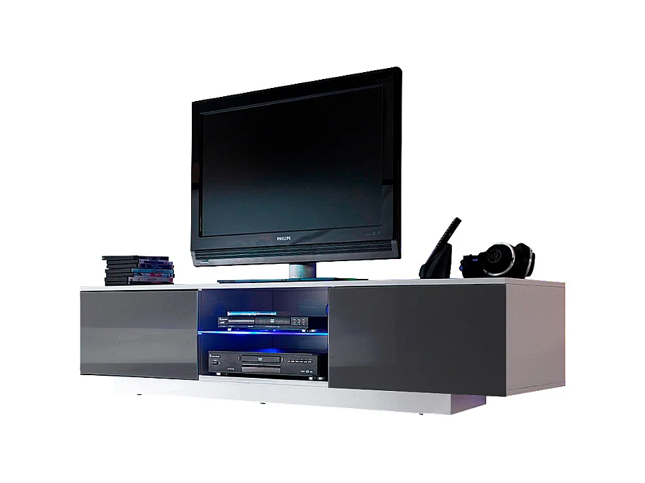Meuble LED suspendu ou posé TV Giorgio Blanc mat et Gris Laqué 160 cm