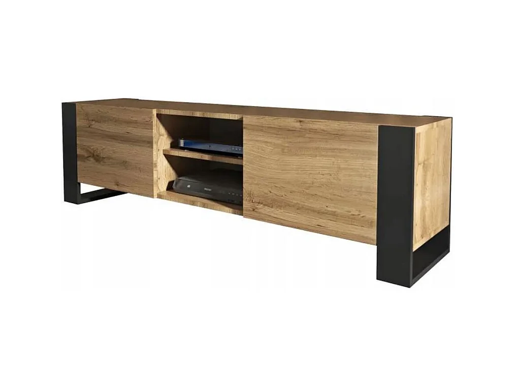 MEUBLE TV 160 CM LOVY CHENE AVEC PIEDS NOIR - STYLE INDUSTRIEL