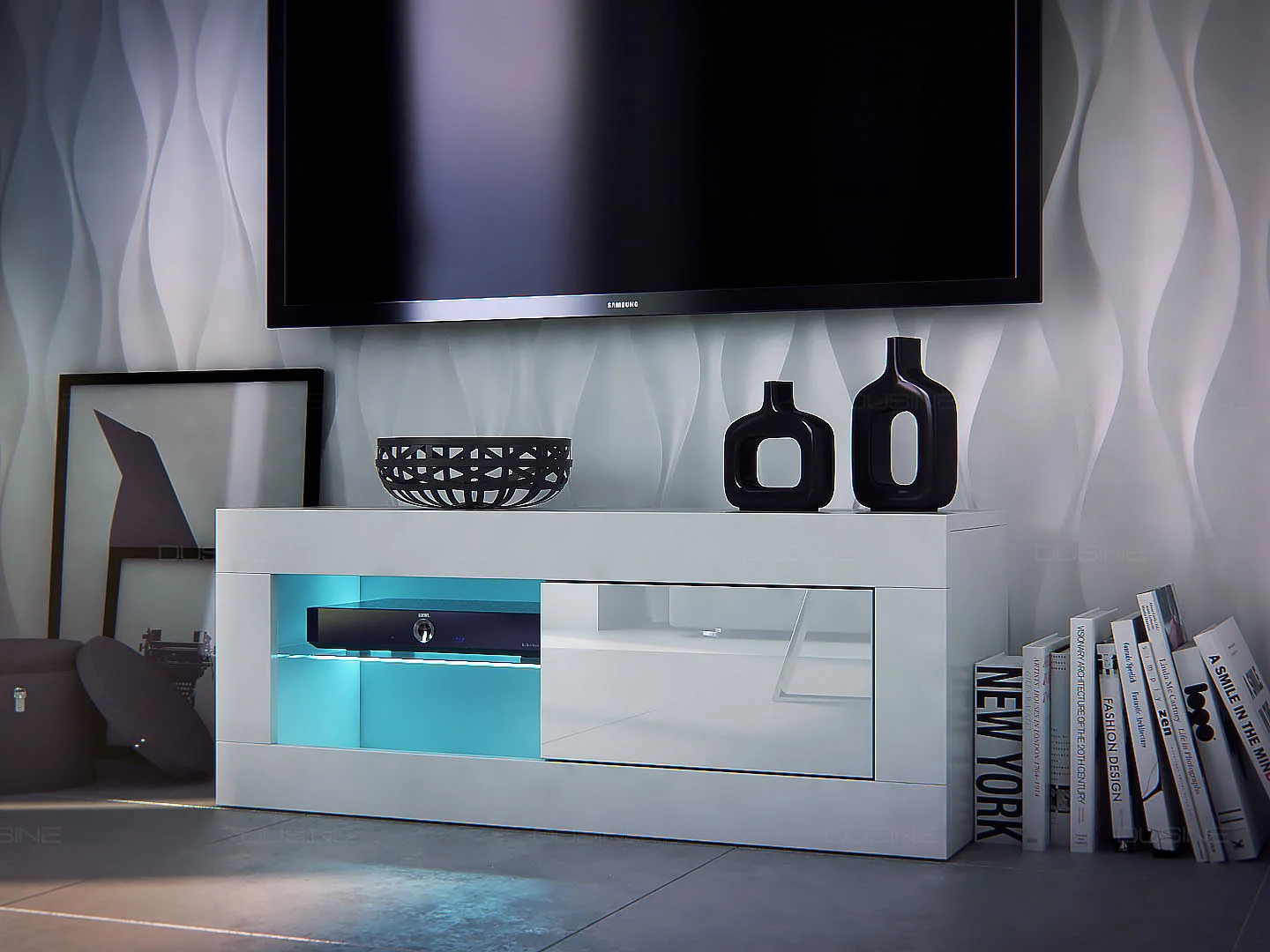 Petit meuble TV Iconik avec LED 100 CM en 18 MM avec porte laquée