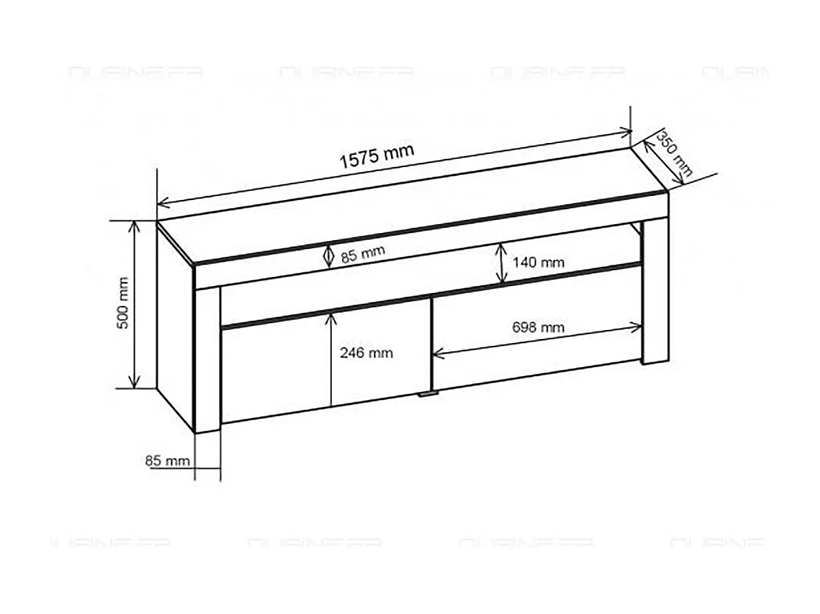 Meuble TV Savelli LED Blanc MAT et portes en Blanc laqué 157 cm