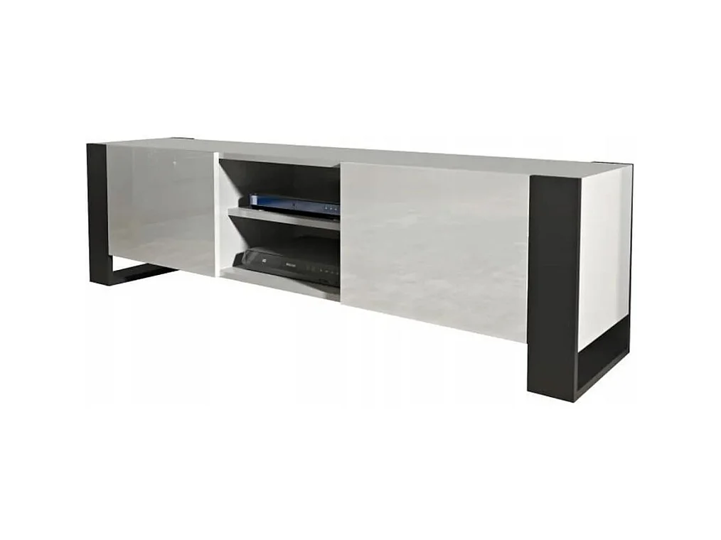 MEUBLE TV 160 CM LOVY BLANC MAT ET LAQUE - STYLE INDUSTRIEL