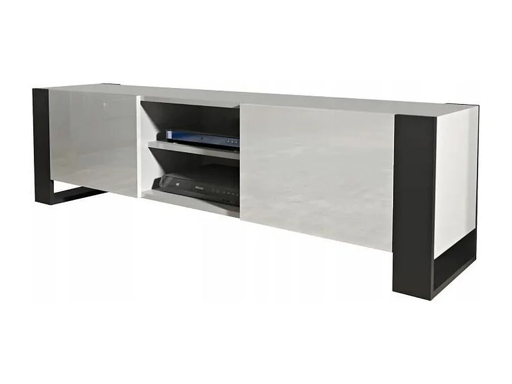 MEUBLE TV 160 CM LOVY BLANC MAT ET LAQUE - STYLE INDUSTRIEL
