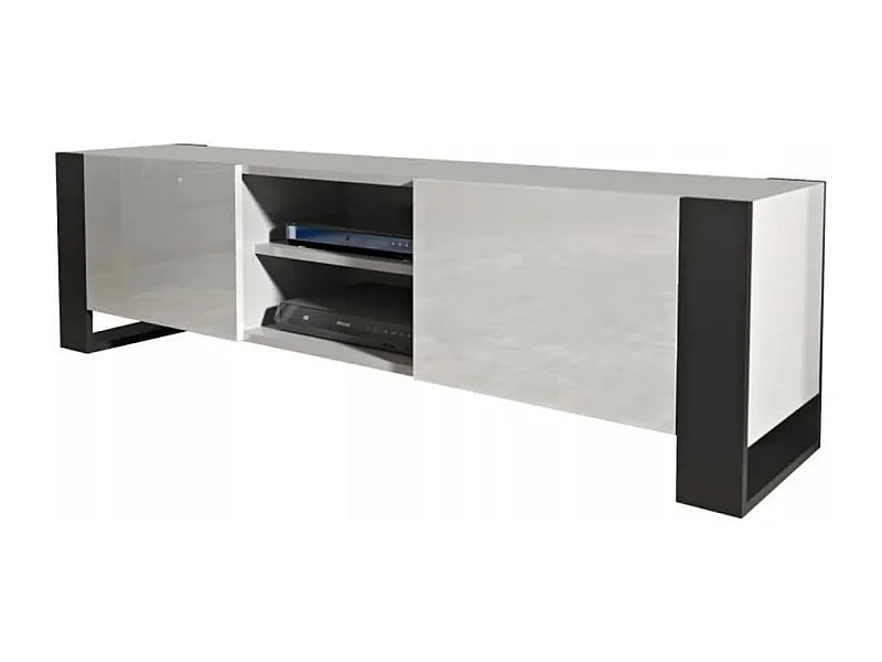 MEUBLE TV 160 CM LOVY BLANC MAT ET LAQUE - STYLE INDUSTRIEL