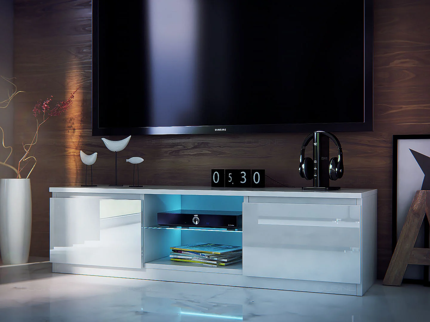 Meuble TV Kiffa LED 140 CM en 18 MM avec portes laquées