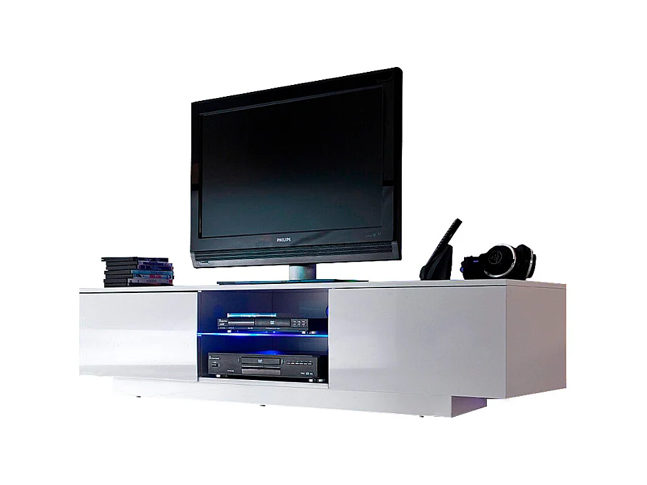 Meuble LED suspendu ou posé TV Giorgio Blanc mat et Blanc Laqué 160 cm