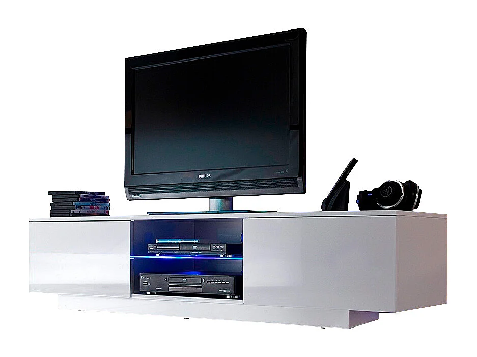 Meuble LED suspendu ou posé TV Giorgio Blanc mat et Blanc Laqué 160 cm