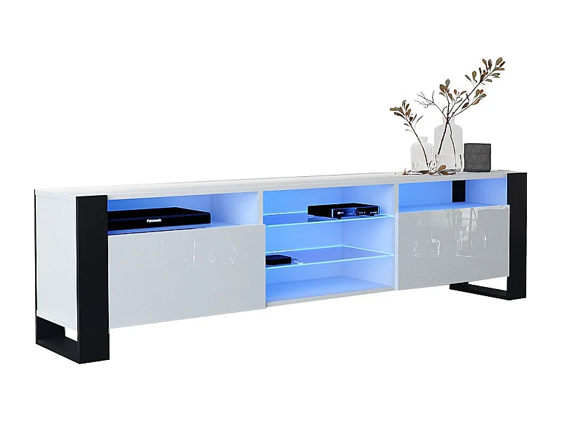 MEUBLE TV 200 CM LOVY LED BLANC MAT ET BLANC LAQUE - STYLE INDUSTRIEL