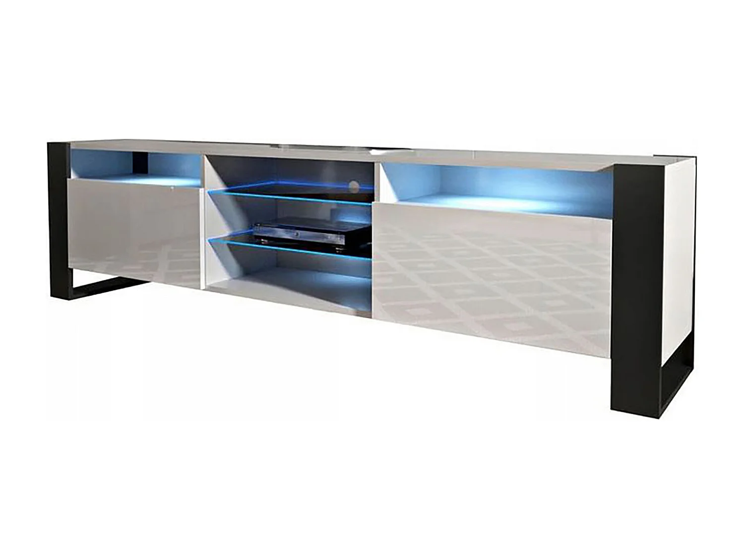 MEUBLE TV 200 CM LOVY LED BLANC MAT ET BLANC LAQUE - STYLE INDUSTRIEL