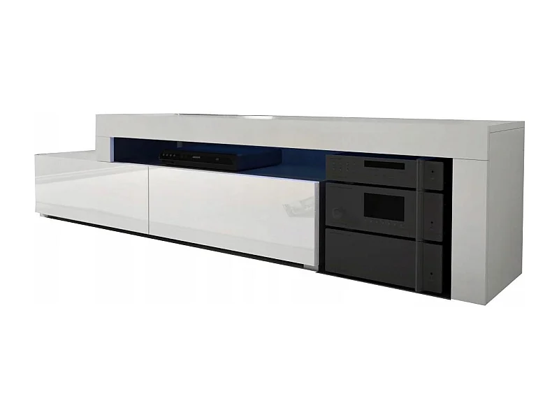Meuble TV Flex Blanc M et Blanc laqué - LED Inclus - EXTENSIBLE - ANGLE