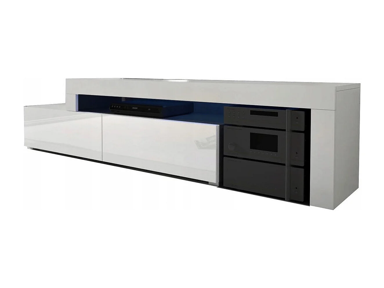 Meuble TV Flex Blanc M et Blanc laqué - LED Inclus - EXTENSIBLE - ANGLE
