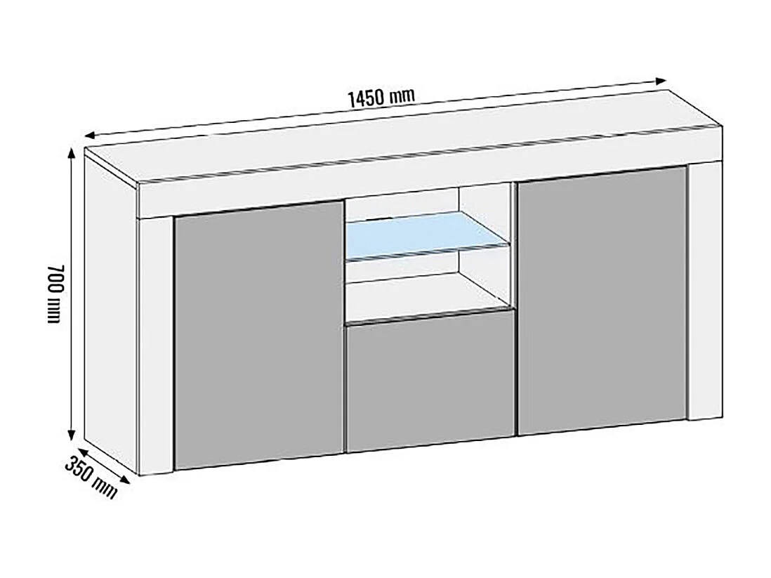 Meuble TV haut BIG JIVE 145 cm blanc laqué avec LEDS