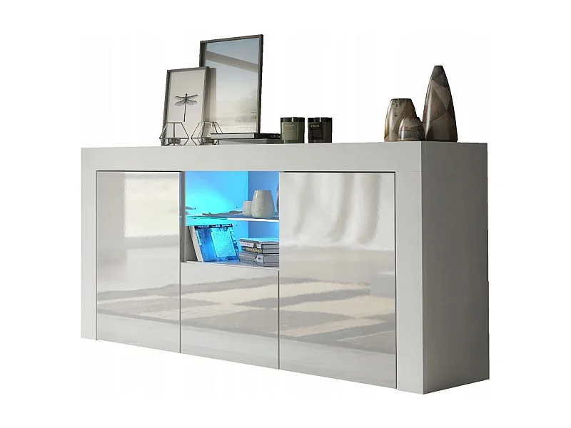 Meuble TV haut BIG JIVE 145 cm blanc laqué avec LEDS
