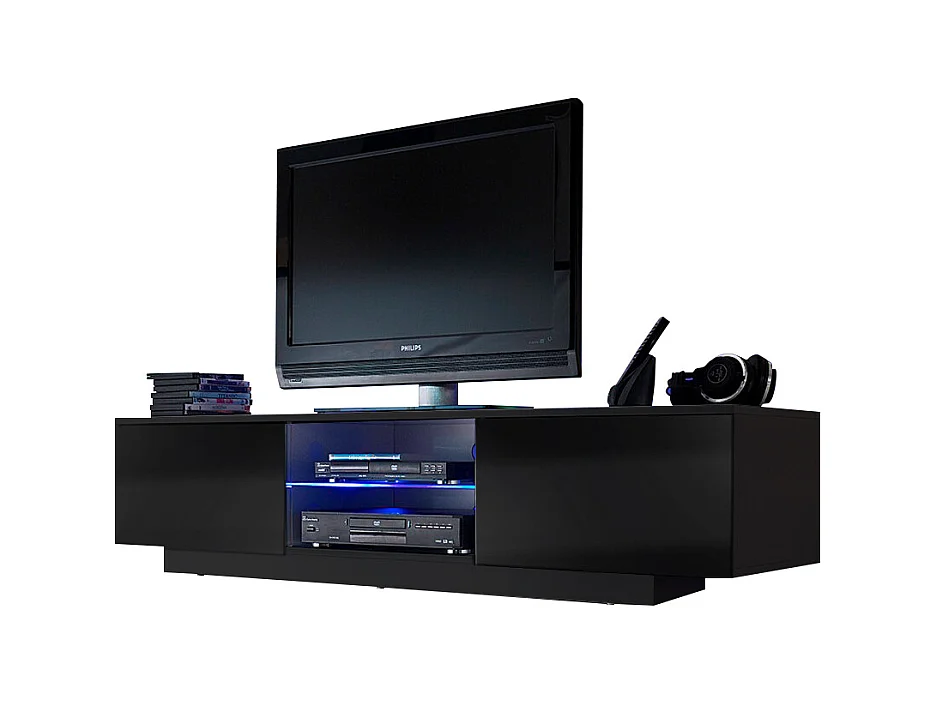 Meuble LED suspendu ou posé TV Giorgio Noir mat et Noir Laqué 160 cm