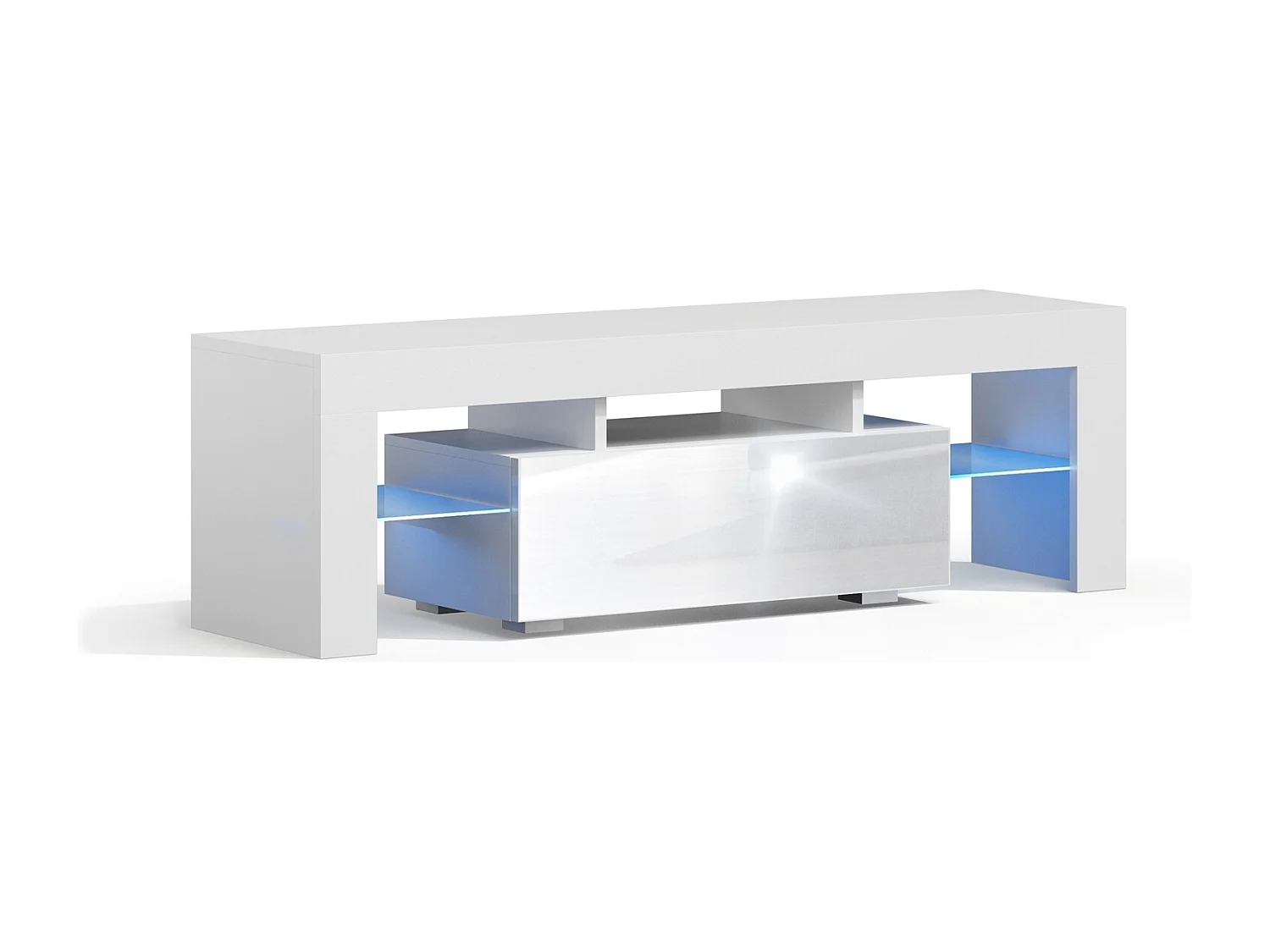 Meuble TV SPIDER A LED en Blanc MAT avec porte Blanc Laqué 130 cm