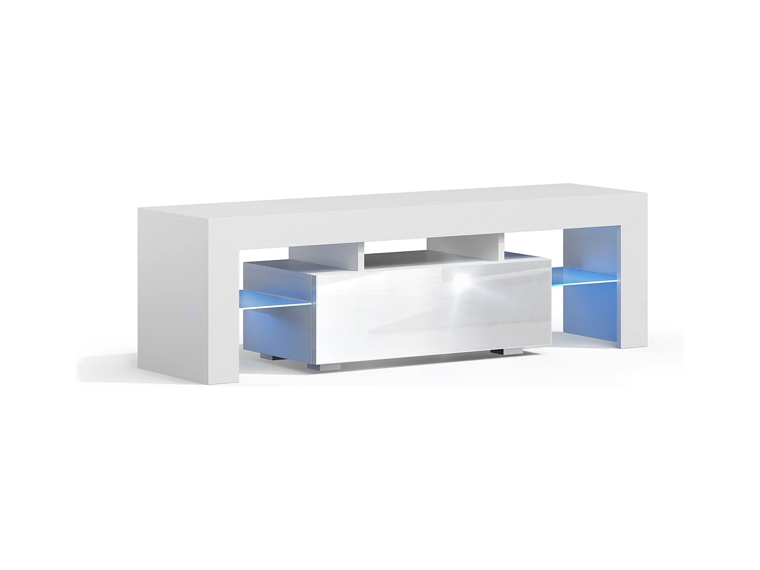 Meuble TV SPIDER A LED en Blanc MAT avec porte Blanc Laqué 130 cm