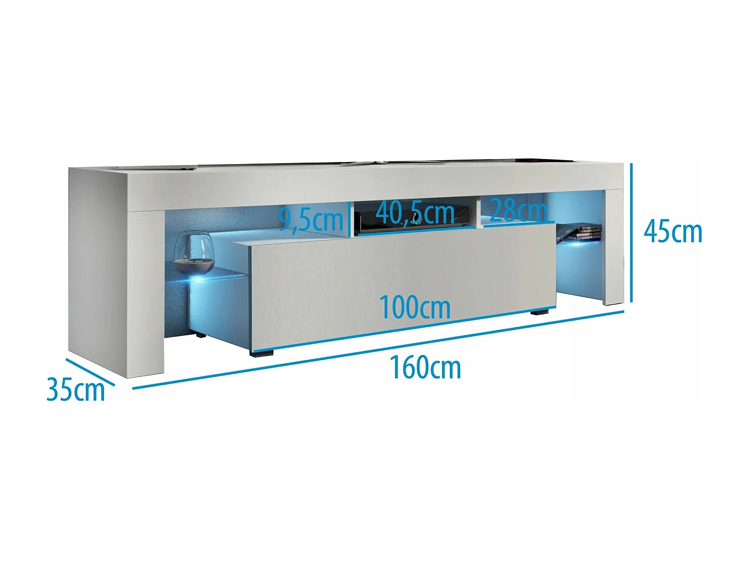 Meuble TV SPIDER A LED en Chêne MAT avec porte Noir Laqué 160 cm