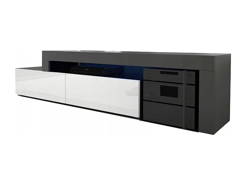 Meuble TV Flex Noir M et Blanc laqué - LED Inclus - EXTENSIBLE - ANGLE