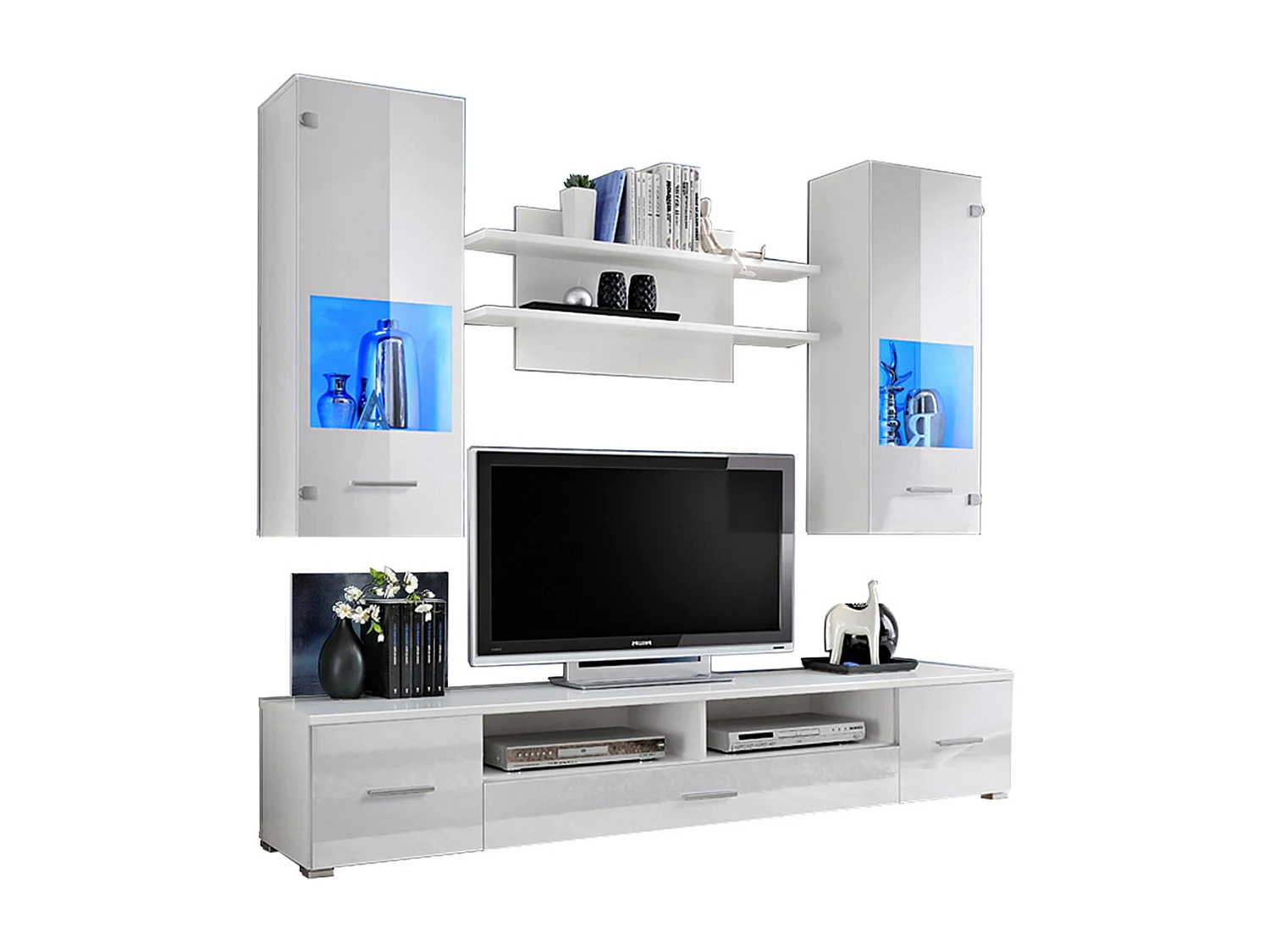 Meuble TV mural Magnetic Blanc brillant et Blanc mat 200cm