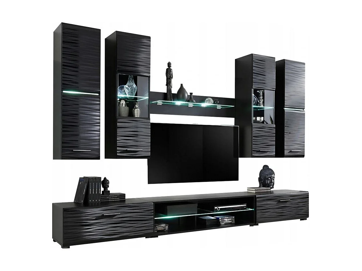 NINJA Ensemble meuble TV EFFET 3D LED 280 cm pour Box, Console et HIFI