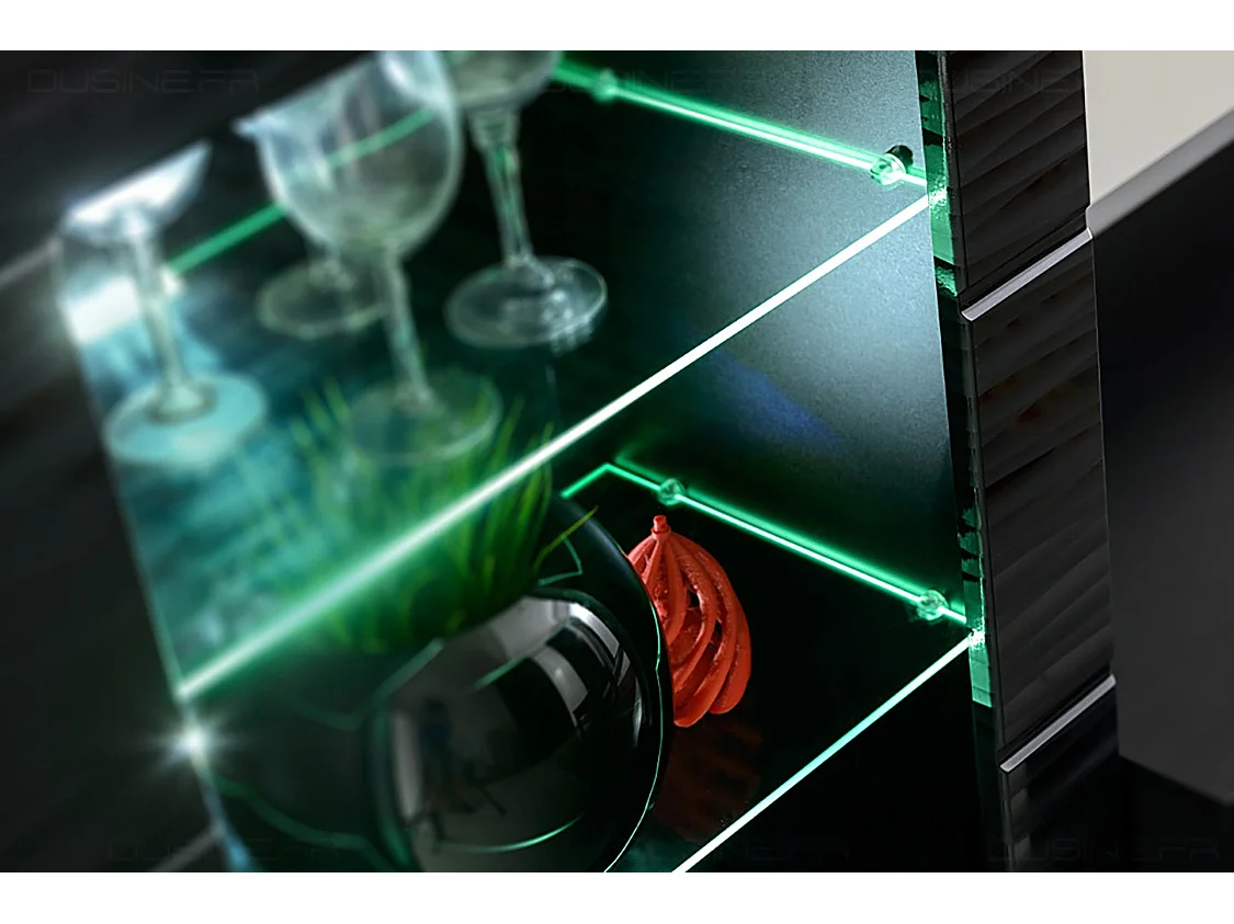 Ensemble TV MADMAX Noir Laqué Effet 3D avec LED pour TV Hifi box et consoles